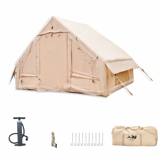 Lifero Opblaasbare Tent - Luxe Camping Tent – Kampeertent - Waterdicht - Glamping Tent met Handpomp – Incl. Haringen en Opbergtas van Merkloos