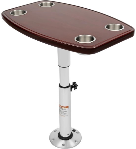 Lifero Tafel Caravan - Tafel Boot - Verstelbare Hoogte - Eettafel - Eiken Tafelblad met 4 Bekerhouders - 60×38cm - Bijzettafel