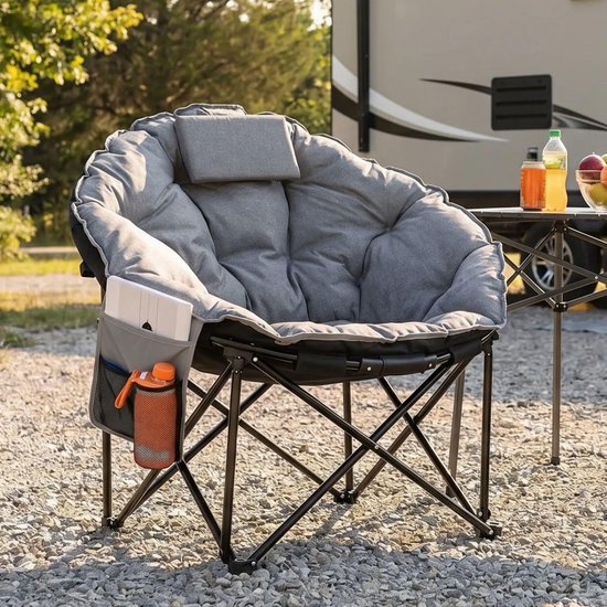 LIFERUN Campingstoel Opvouwbaar - Strandstoel - Klapstoel - Moonchair 150KG - Grijs