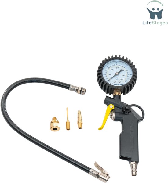 LifeStages - Autobanden Pomp - Bandenvuller met dubbele schaalverdeling - Luchtpomp met drukveld 0-8 bar - Comfortabele grip - Zwart van Merkloos