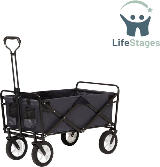 LifeStages - Bolderkar Kinderenvervoer - Opvouwbare Bolderkar voor Kinderen - Bolderkar - Tuinkar - Transportkar - Opvouwbare Strandkar - Strand - Opvouwbaar - tot 80kg - Zwart van Merkloos