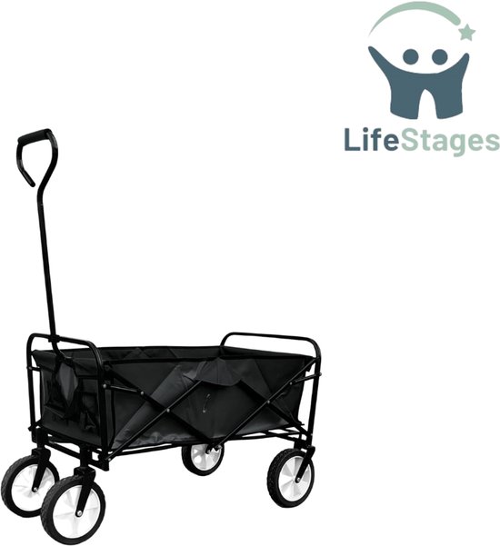LifeStages - Bolderkar Kinderenvervoer - Opvouwbare Bolderkar voor Kinderen - Opvouwbare Transportkar - Opvouwbare Tuinkar - Strandkar - Laadvermogen 70kg - Opvouwbaar - Harde Bodem - Zwart van Merkloos