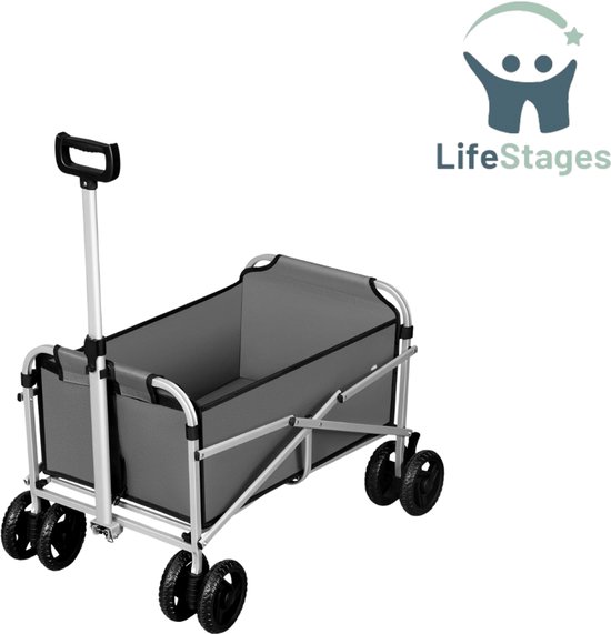 LifeStages - Bolderkar Kinderenvervoer - Opvouwbare Bolderkar voor Kinderen - Opvouwbare Transportkar - Opvouwbare Tuinkar - Strandkar met Remmen - Trolley met Dubbele Wielen voor Tuin, Strand, Kamperen - 80kg Laadvermogen - Donkergrijs van Merkloos