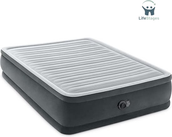 LifeStages - Luchtbed Met Ingebouwde Pomp - Comfort Plush Verhoogd Luchtbed - Ingebouwde Pomp - 2-Persoons - 152cm x 203cm x 46CM - Grijs - LichtGrijs van Merkloos