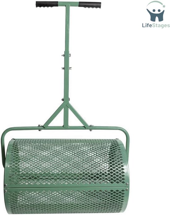 LifeStages - Strooiwagen - 75L Compoststrooier Met Handvat - Multifunctionele Strooier - Metalen Net - Compoststrooier - Zaaimachine - Tuinsproeier - Groen van LifeStages