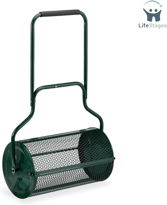 LifeStages - Strooiwagen - Gazonstrooier - Gaastrommel - 65 L - Kunstmeststrooier Met Handgreep HBD: 117x74x36cm - Handstrooier - Groen van LifeStages