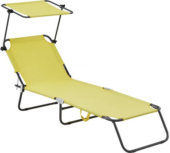 Ligbed ligstoel inklapbaar "Lazy" - Met zonnescherm luifel - Geel van Merkloos
