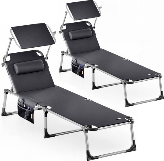 Ligbed Malta 2 Stuks - 210x61x35cm Aluminium Zonnescherm - Grijs