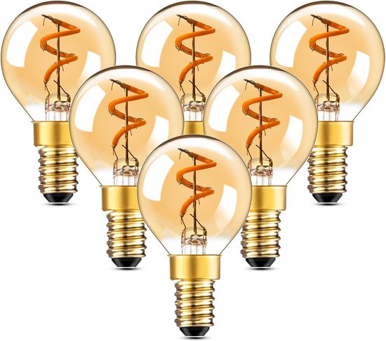 Light E14 LED Edison lamp, G40 1.5W Vintage Filament druppelvormige gloeilamp 15W vervangt, 2200K warme gloeilamp voor decoratieve kroonluchters, 50lm, 230V, Amber glas, CRI90 +, 6 stuks