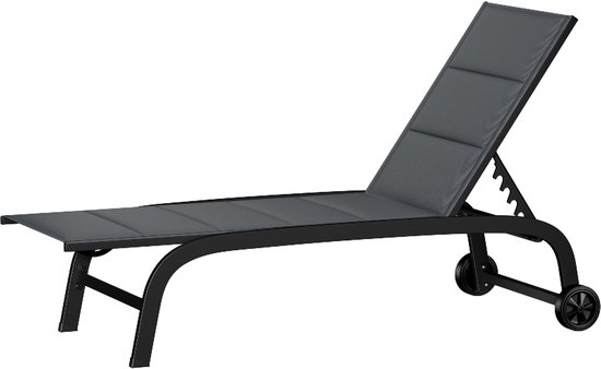 ligstoel blumfeldt, tuinstoel met verstelbare rugleuning, ligstoel met aluminium frame, ligstoel met waterdichte hoezen, met wielen, type: Limala, zwart van Merkloos