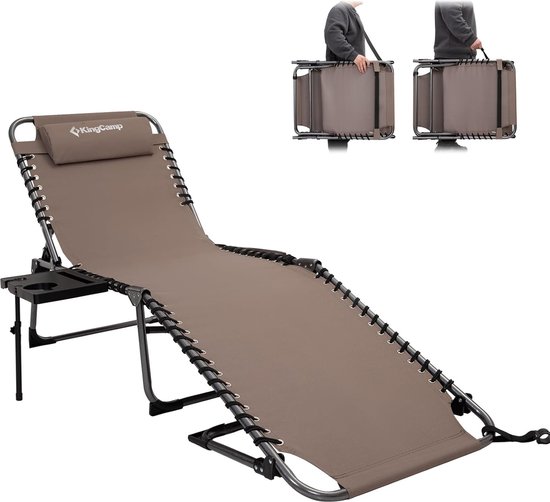 Ligstoel - Inklapbaar Met Zijtafel - 5-Traps Verstelbare Rugleuning - Campingstoel, Tuinstoel, Strandstoel, Camping, Klapbed - Tuinligstoel Met Hoofdkussen Voor Tuin, Vakantie, Strand, Zwembad van Lunix