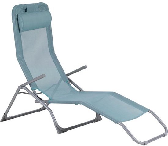 Ligstoel - met armleuningen - Relax-zonstoel - Voor ontspannen buiten - Inklapbaar - met clipfunctie - 138 x 63 cm - Turquoise