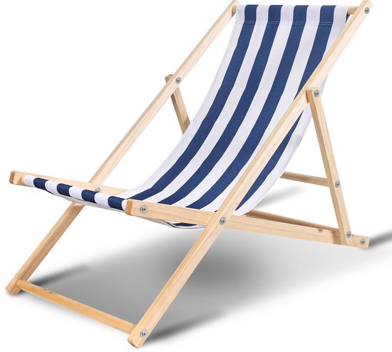 Ligstoel Stoel Houten strandstoel Relax Opvouwbaar Balkonligstoel Strandligstoel Blauw van Merkloos