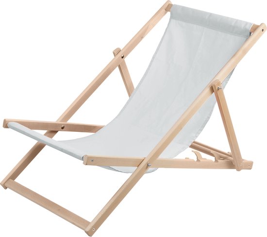Ligstoel - strandstoel - Comfortabele houten ligstoel in wit ideaal voor het strand, balkon, terras