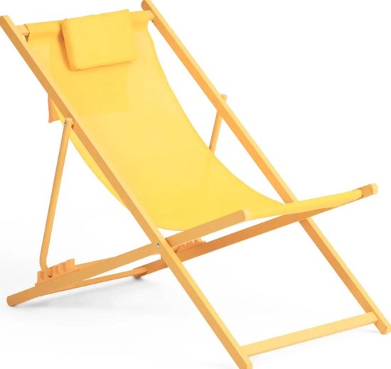 Ligstoel - Strandstoel - Robuust & opvouwbaar met organizer - strandstoel voor in de tuin - Geel