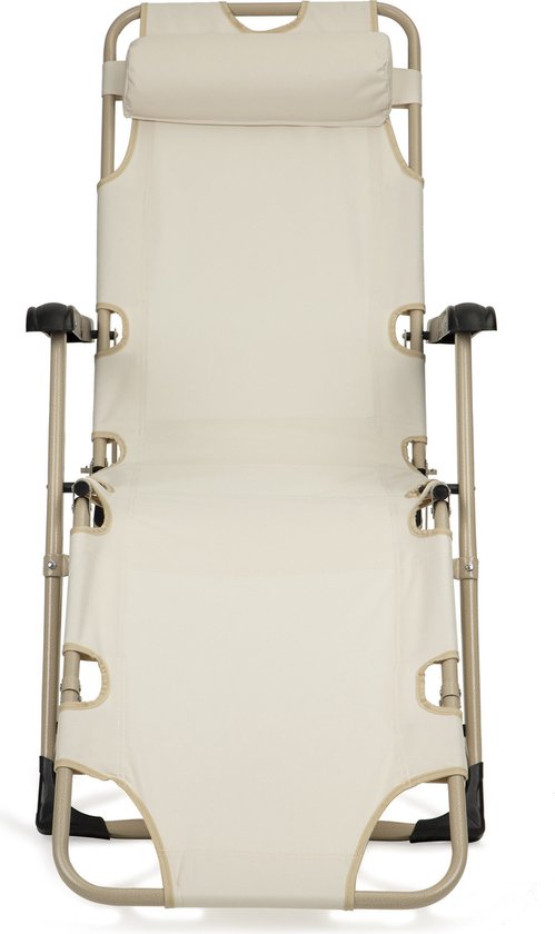 Ligstoel tuin - opvouwbaar - met hoofdsteun - beige van Merkloos