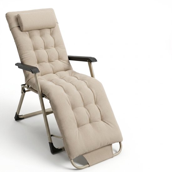Ligstoel Tuin - Opvouwbare Verstelbare Tuinstoel - 3 Standen - Relaxstoel met Hoofdsteun - 120 kg Belasting - Beige van Merkloos