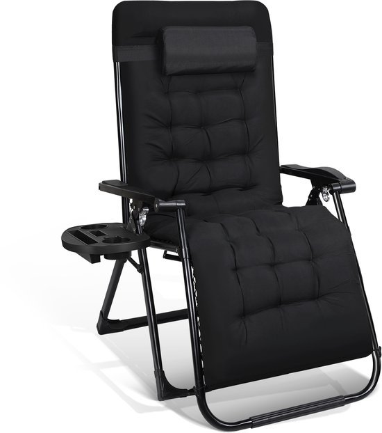 Ligstoelen Comfort ,Opvouwbaar , Verstelbaar ,Beker ,Tuinstoelen,Zwart van Merkloos