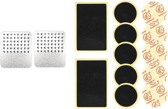 Lijmloze bandenreparatieset voor Fiets en E-bike - 12 Pads en Stalen Slijpmachine van Topex