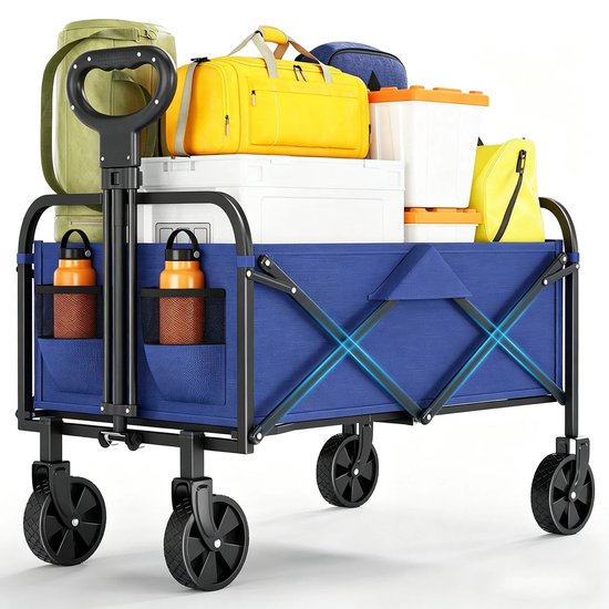 Lilac & Lily Inklapbare Bolderkar – Boodschappentrolley - Lichtgewicht Campingkar - 172 KG Draagvermogen - Inhoud 220 L - Blauw