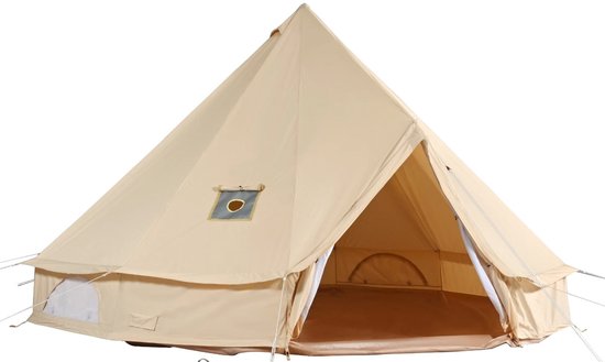 Linkforu - Canvas Ronde Tent - Yurt Tent - Kamperen - met Kachelaansluiting - Luifel -Ademend Katoen- 4 personen - 3 Mtr Doorsnee - Beige van Merkloos