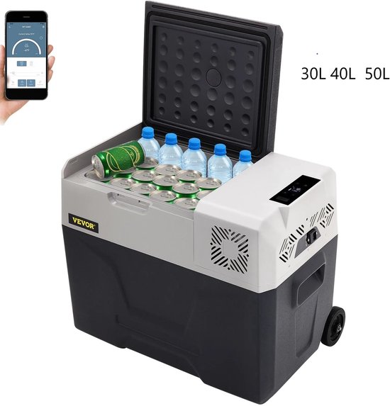 Linkforu - Mini Autokoelkast - Kleine Koelkast - Draagbare Compressor - Led Display - Geluidsarm - Koeler 220V – 30 Ltr – USB Aaansluiting – Camper – Caravan – Auto – Grijs - 63 x 37.8 x 37.5 cm van Merkloos