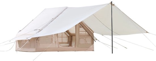 Linkforu - Opblaasbare Tent - Grote Luifel - 3 tot 5 Pers. - Eenvoudige Installatie - Gaasramen - Lichtgewicht - Cremé - 65m2 van Merkloos