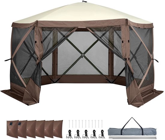 Linkforu - Pop-up Tent - Camping - Tuin - 6 Hoekige Luifel - Zonnescherm met 6 Verwijderbare Winddoeken en Mesh-ramen - Zon en Waterbestendig - 6 Persoons van Merkloos