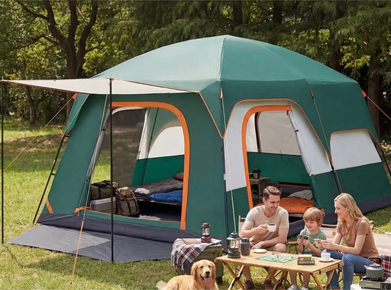 Linkforu - Ruime Familietent - Waterdicht En Windbestendig - Grote Cabine Tent - Gezinscamping - Met Luifel En Ventilatie - Tot 4 personen van Linkforu