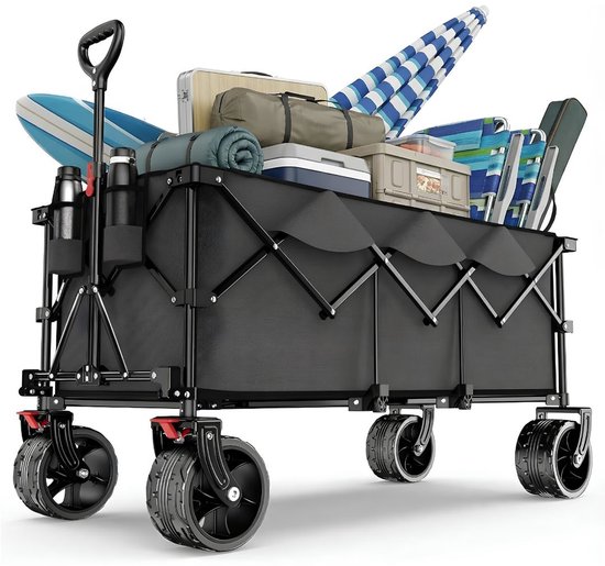 Lìon® Bolderkar - 300L Capaciteit - Vouwbare Handkar - Zwart - 123cm x 57cm x 97cm