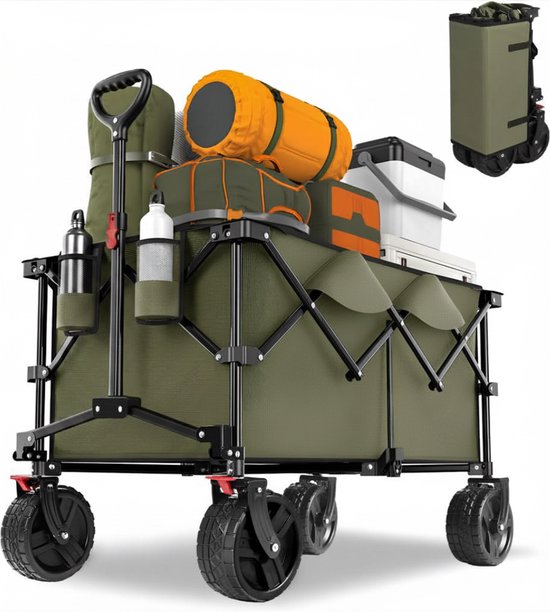 Lìon® Bolderkar - Opvouwbare Wagen Met Remmen - 150kg Laadvermogen - Groen - 92cm x 57cm x 97cm