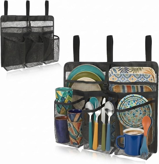 LISM-Opvouwbare afdruipzak Geschikt voor op de camping, een ruimtebesparend afdruiprek Geschikt voor camperkeukens, perfect Geschikt voor kamperen. Hierin kunt u borden, kopjes en bestek opbergen, zodat uw buitenkeuken netjes blijft.