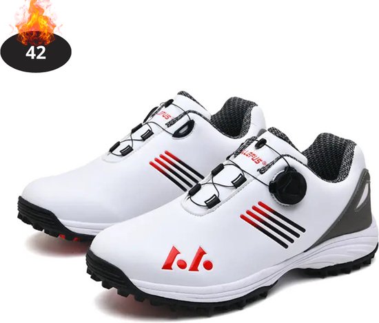 Livano Golfschoenen Heren - Golfkleding - Golfschoenen Antislip - Waterdicht - Golfen - Wit/Rood - 42 van Livano
