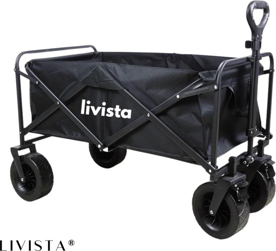 Livista ® - Bolderkar Opvouwbaar - Extra dikke banden - Strand kar - 150KG Draagkracht - 180L Inhoud - Massieve Wielen - Flexibele Hendel - Zwart van Livista