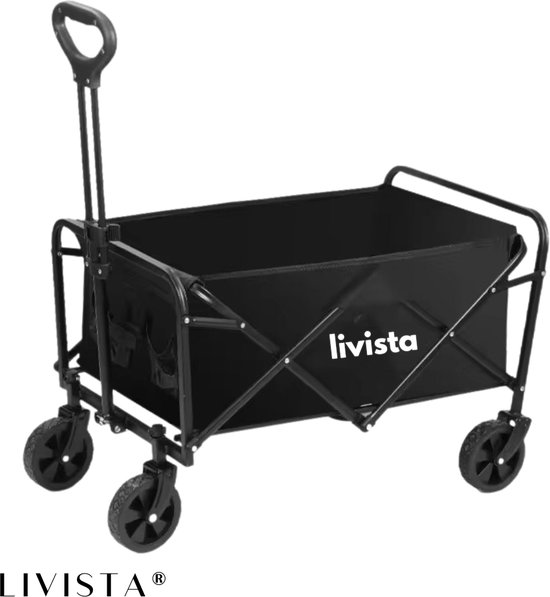Livista ® - Bolderkar Opvouwbaar - Verstelbare Hendel - 80KG Draagkracht - 115L Inhoud - Krachtig & Compact - Zwart van Livista