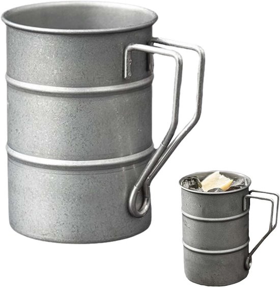 LNGJIN Camping cup made of steel, metal cup, camping wine glass, coffee cup with handle, stainless steel tea cup, vintage style camping cup, 380 ml, suitable as a party, camping gift and more.