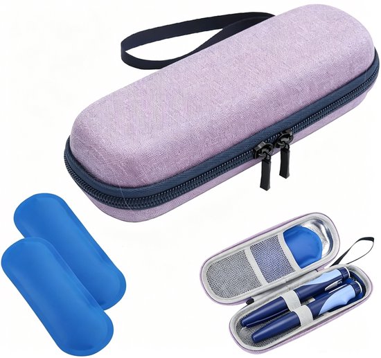 Lnsuline Koeltas- met 2 Koelelementen - Tas Medische Etui voor Insulinepennen - Waterdichte en Thermisch Isolerende Medicijnen Koeltas voor op Reis en Kamperen - Compact Medicatjetasje -paars
