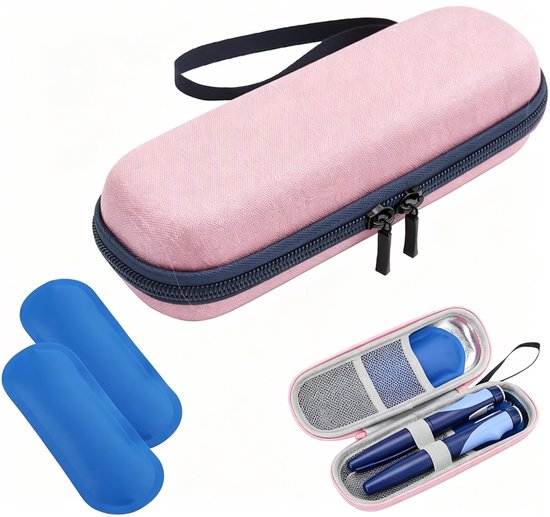 Lnsuline Koeltas- met 2 Koelelementen - Tas Medische Etui voor Insulinepennen - Waterdichte en Thermisch Isolerende Medicijnen Koeltas voor op Reis en Kamperen - Compact Medicatjetasje -roze