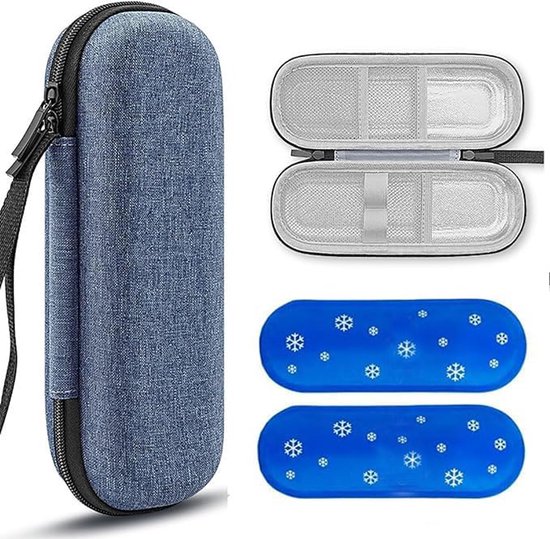 Lnsuline Koeltas- Tas Medische Etui voor Insulinepennen - Waterdichte en Thermisch Isolerende Medicijnen Koeltas voor op Reis en Kamperen - Compact Medicatjetasje -Inclusief 2 koelelementen van 90g-bluaw