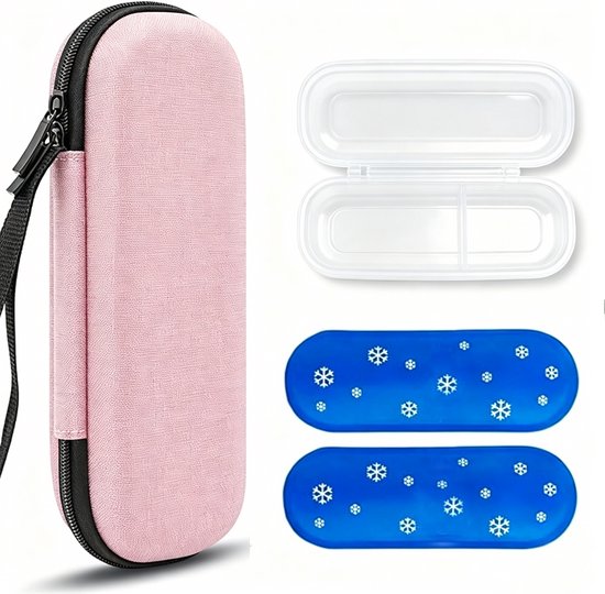 Lnsuline Koeltas- Tas Medische Etui voor Insulinepennen - Waterdichte en Thermisch Isolerende Medicijnen Koeltas voor op Reis en Kamperen - Compact Medicatjetasje -Inclusief 2 koelelementen van 90g- roze