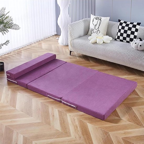 Logeerbed Tri-Fold - Opvouwbaar Matras - Gasten Ontvangen - Antislip Hoes - 5 cm Dik - Grijs