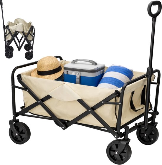 Lomera Bolderkar - Bolderwagen - Opvouwbare Bolderkar - Strandkar - Trekkar - Bolderkar Strand - Beige Bolderkar - Bolderkar Opvouwbaar - Trekkar Strand - Bolderkar Met Wielen van Merkloos