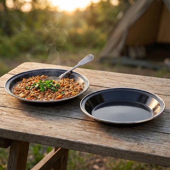 Lomera Campingbord Set van 2 - Emaille Bord - Campingservies - Emaille Servies - Camping Bord - Dinerbord - Picknick Bord - Outdoor Bord - Diepbord - Eetbord - Stalen Bord - Servies Set