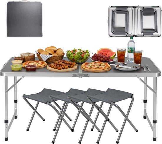 Lomera Campingtafel met Krukjes - Inklapbare Campingtafel met Krukjes - Campingtafel Set - Kampeerset - Campingtafel Inklapbaar - Inklapbare Tafel - Klaptafel - Vouwtafel - Opvouwbare Tafel - Picknicktafel Inklapbaar van Merkloos