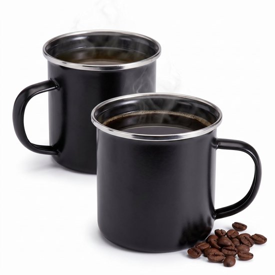Lomera Emaille Mok Set van 2 - Emaille Beker - Drinkbeker - Koffiemok - Koffiebeker - Campingmok - Campingbeker - Outdoor Mok - Theemok - Onbreekbare Beker - Camping Servies