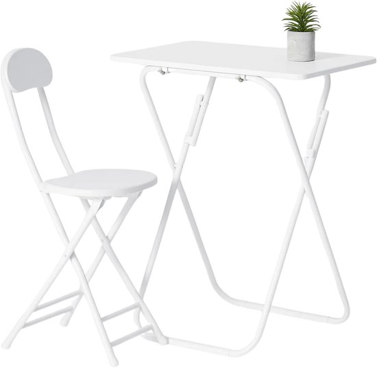 Lomera Klaptafel Met Stoel - Opklapbare Tafel - Opvouwbare Stoel - Wit Metalen Frame - Mdf Tafelblad - Kinderkamer Set - Eenvoudig Dining Set - Lichtgewicht Set - Compacte Eettafel - Multifunctionele Tafel - Zithoogte