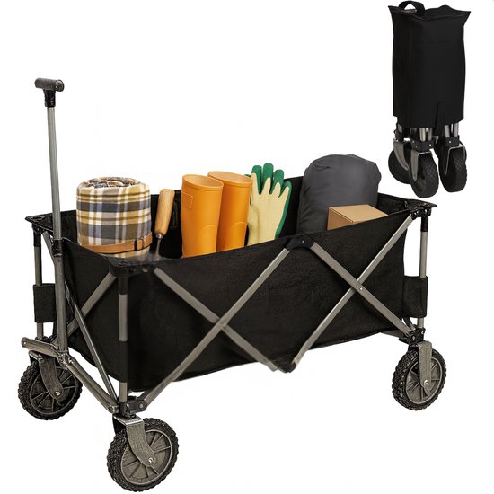 Lomera Opvouwbare Bolderkar - Bolderkar Zwart - Max. 70 Kg - Polyester Materiaal - Compact Opvouwbaar - Eenvoudig Opbergen - Ruimtebesparend - Transportkar - Makkelijk Mee Te Nemen - Strandkar van Merkloos