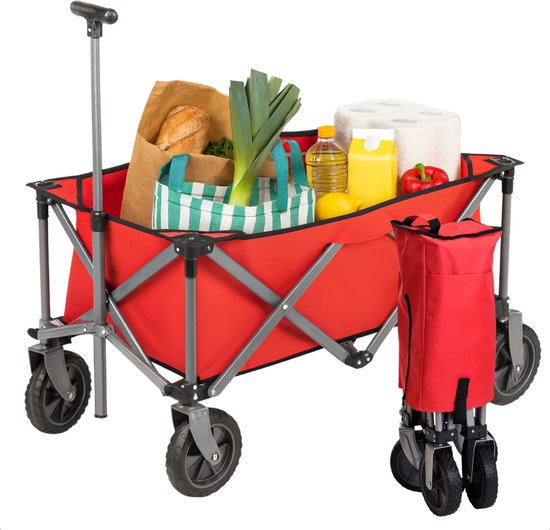Lomera Opvouwbare Bolderkar - Bolderwagen - Staal Frame - 70 Kg Draagkracht - Rood - Compacte Bolderkar - Inklapbare Bolderkar - Uitstapjes - Transportkar - Stevige Bolderkar - Draagbaar Ontwerp - Strandkar van Lomera