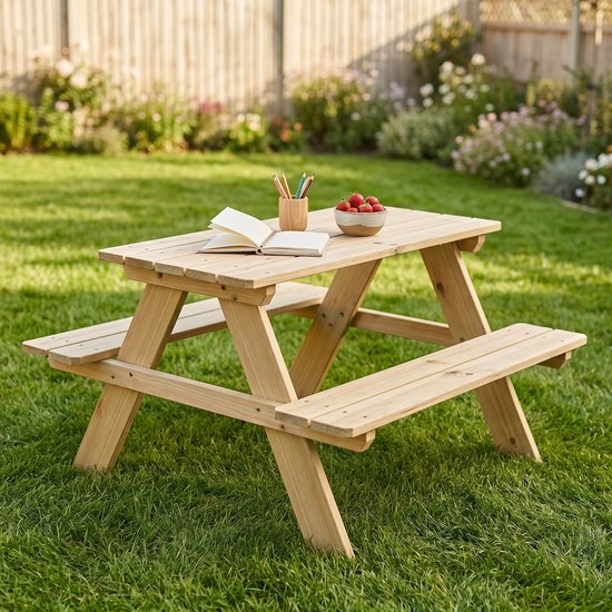 Lomera Picknicktafel voor Kinderen - Kinderpicknicktafel - Houten Picknicktafel - Speeltafel - Kindertafel - Tuintafel - Kindermeubel - Met Bankjes - Buitenspeelgoed - Picknick Tafel - Tuinmeubel - Kindertuinmeubel - Picknickbank