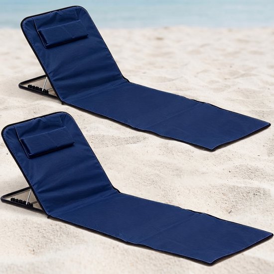 Lomera Strandmat Set van 2 - Strandstoel Opvouwbaar met Verstelbare Rugleuning - Hoofdsteun - Opbergvak - Inklapbaar - Ligbed - Campingstoel - Vouwstoel - Draagtas - Draagbaar - Strandligbed - Strandbed - Beach Chair